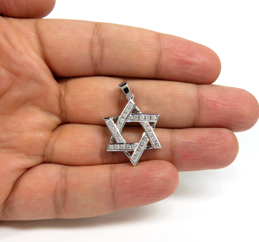 14k white gold diamond star of david pendant 1.04ct
