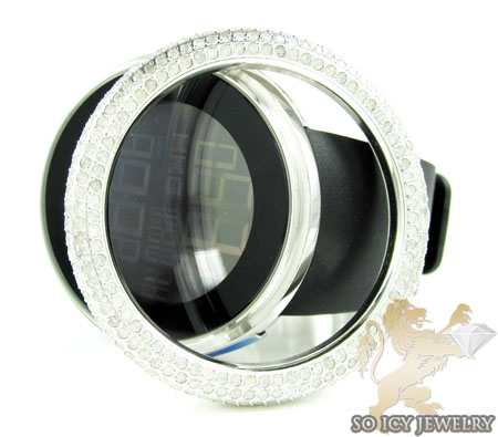 Mens diamond igucci digital big bezel white stainless steel watch 12.00ct