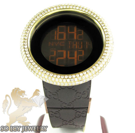 Mens diamond igucci digital big bezel yellow stainless steel watch 12.00ct