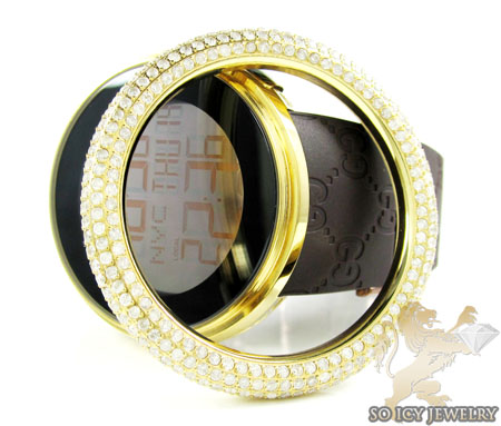 Mens diamond igucci digital big bezel yellow stainless steel watch 12.00ct