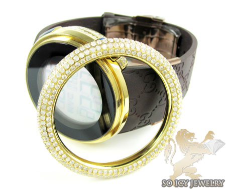 Mens diamond igucci digital big bezel yellow stainless steel watch 12.00ct