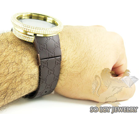 Mens diamond igucci digital big bezel yellow stainless steel watch 12.00ct
