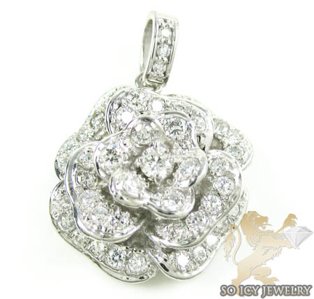 Ladies 14k white gold diamond flower pendant 2.00ct