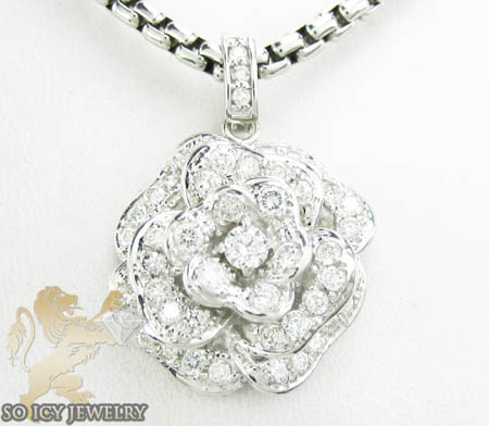 Ladies 14k white gold diamond flower pendant 2.00ct