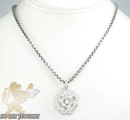 Ladies 14k white gold diamond flower pendant 2.00ct