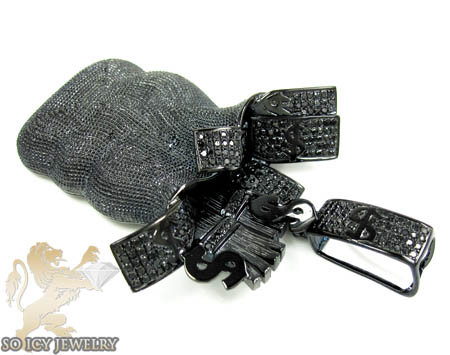 Mens black sterling silver diamond money bag pendant 1.75ct