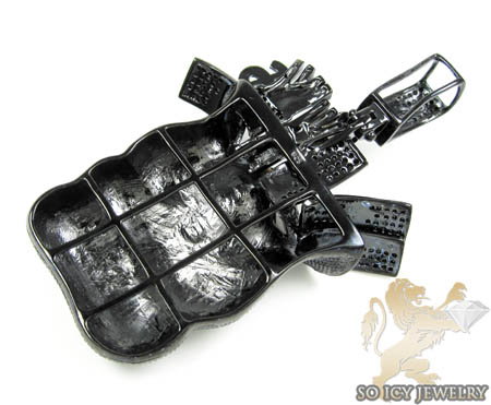 Mens black sterling silver diamond money bag pendant 1.75ct