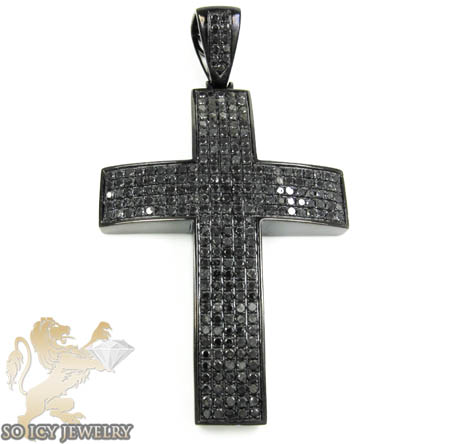 Mens black sterling silver black diamond cross 12.01ct