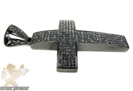 Mens black sterling silver black diamond cross 12.01ct
