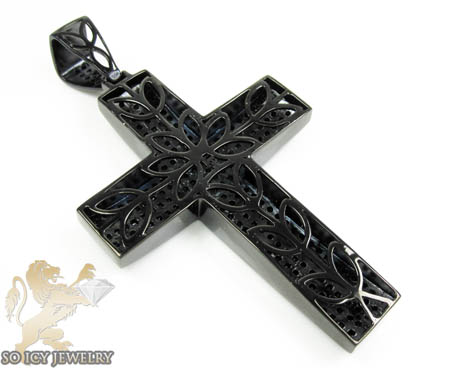 Mens black sterling silver black diamond cross 12.01ct