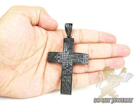 Mens black sterling silver black diamond cross 12.01ct