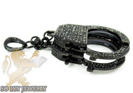 Black sterling silver black diamond handcuff pendant 3.10ct
