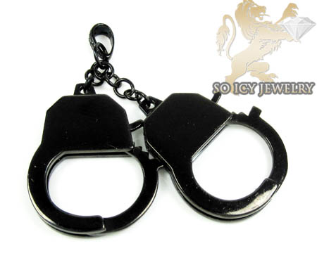Black sterling silver black diamond handcuff pendant 3.10ct