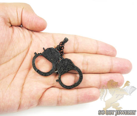 Black sterling silver black diamond handcuff pendant 3.10ct