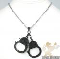 Black sterling silver black diamond handcuff pendant 3.10ct