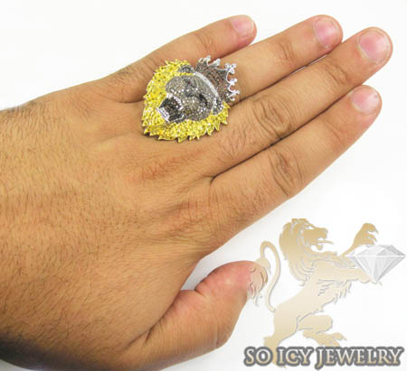 White sterling silver diamond lion king ring 4.00ct