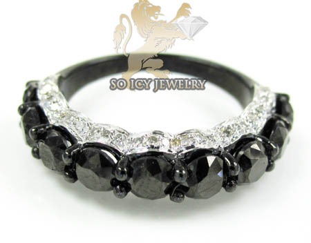 Ladies 10k black gold black & white diamond wedding band 3.43ct