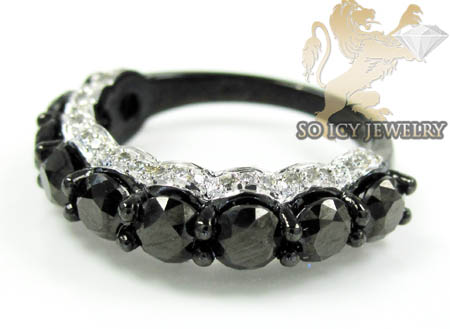 Ladies 10k black gold black & white diamond wedding band 3.43ct