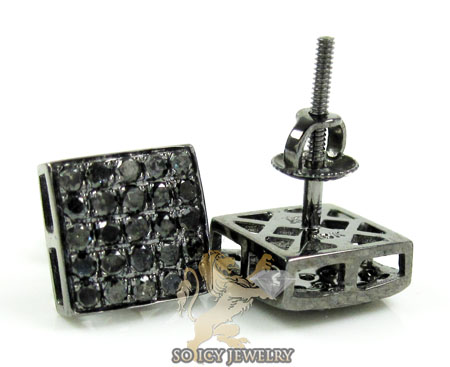 10k black gold black diamond earrings 0.70ct - Image 2