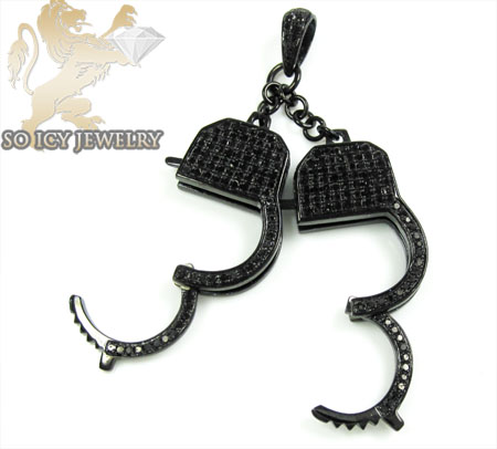 Black sterling silver black diamond handcuff pendant 1.30ct - Image 2