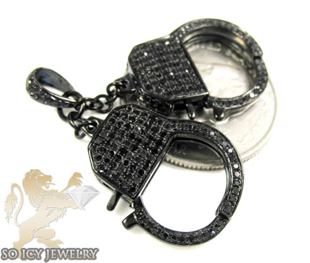 Black sterling silver black diamond handcuff pendant 1.30ct