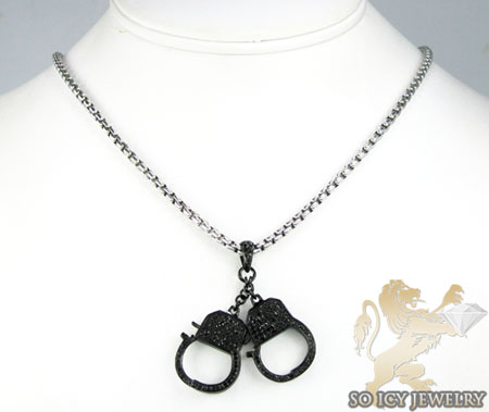 Black sterling silver black diamond handcuff pendant 1.30ct