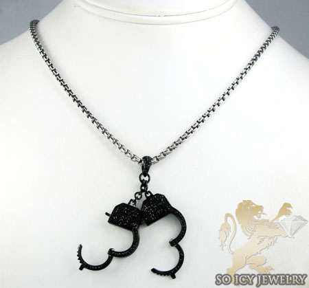 Black sterling silver black diamond handcuff pendant 1.30ct