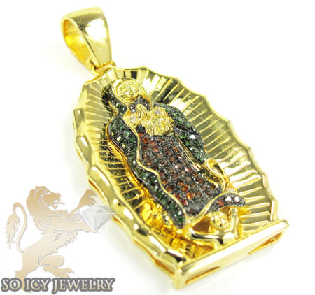 Yellow sterling silver red & green diamond virgin mary pendant 0.50ct - Image 2