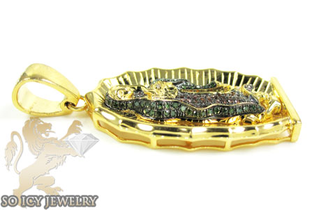 Yellow sterling silver red & green diamond virgin mary pendant 0.50ct - Image 3