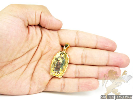 Yellow sterling silver red & green diamond virgin mary pendant 0.50ct