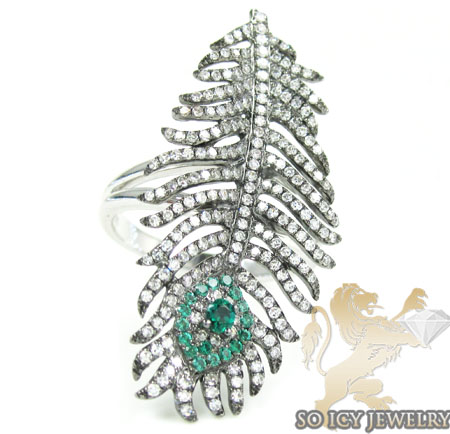 Ladies 14k white gold peacock feather diamond ring 1.00ct
