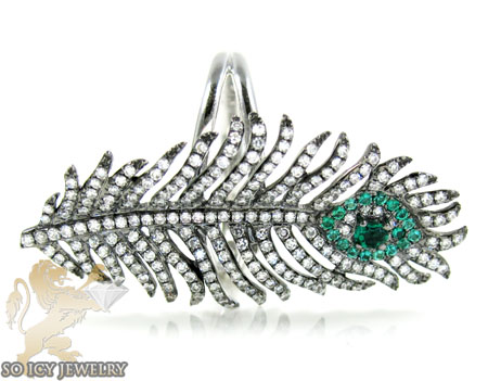 Ladies 14k white gold peacock feather diamond ring 1.00ct