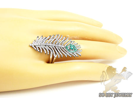 Ladies 14k white gold peacock feather diamond ring 1.00ct