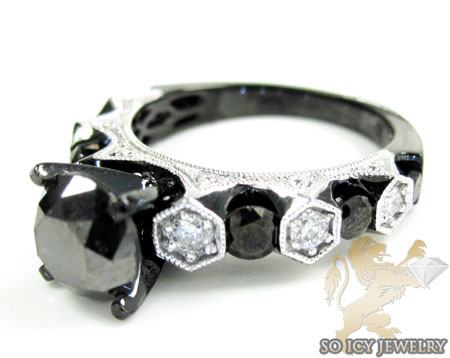 Ladies 10k black gold diamond engagement ring 3.41ct