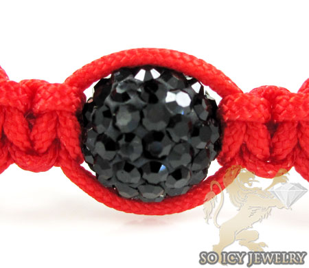 Black rhinestone macramé red bead rope bracelet 9.00ct