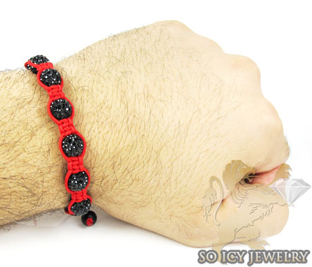 Black rhinestone macramé red bead rope bracelet 9.00ct