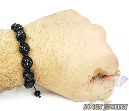 Black rhinestone macramé bead rope bracelet 9.00ct