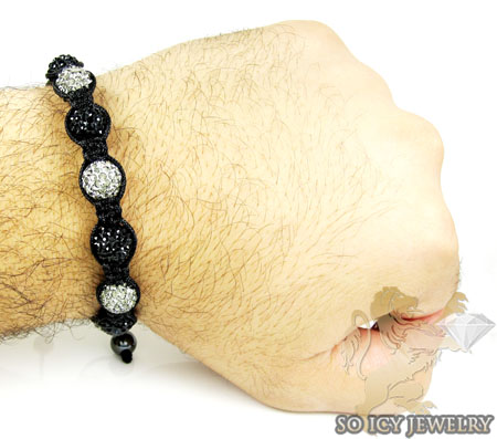 Gray & black rhinestone macramé bead rope bracelet 9.00ct