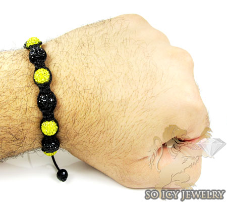 Black & canary rhinestone macramé bead rope bracelet 9.00ct