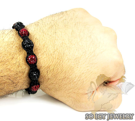 Burgundy red & black rhinestone macramé bead rope bracelet 9.00ct - Image 2