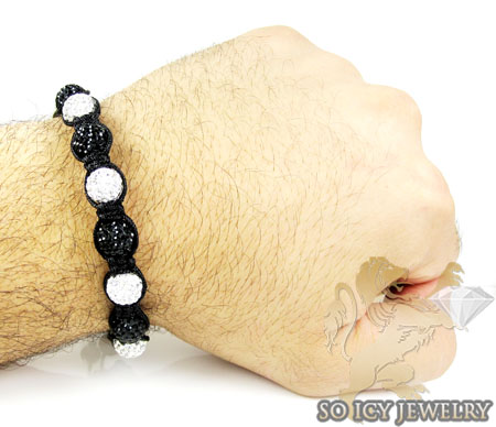 White & black rhinestone macramé bead rope bracelet 9.00ct