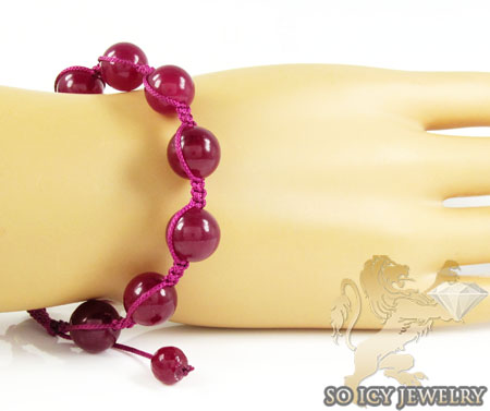 Raspberry marble onyx macramé bead rope bracelet - Image 2