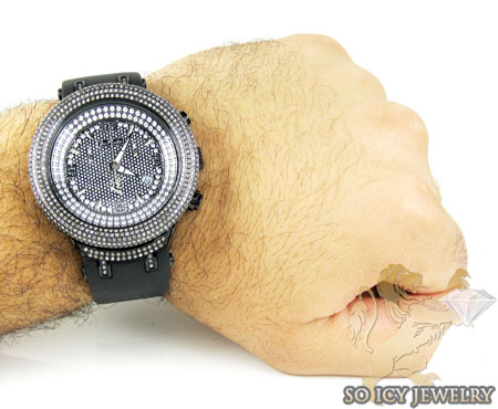 Mens joe rodeo black stainless steel master diamond watch 6.50ct 
