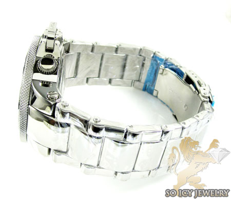 Mens joe rodeo white stainless steel razor diamond watch 4.00ct