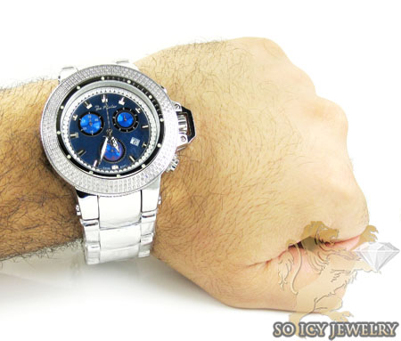 Mens joe rodeo white stainless steel razor diamond watch 4.00ct