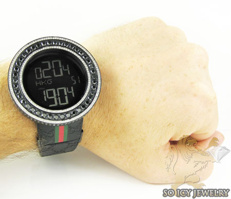 Mens full diamond case & bezel igucci digital watch 14.00ct