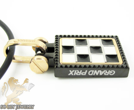 Mens baraka 18k gold & black stainless steel checkered grand prix pendant