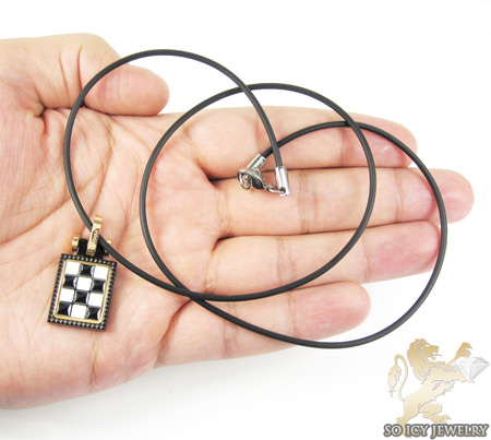 Mens baraka 18k gold & black stainless steel checkered grand prix pendant