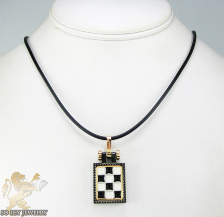 Mens baraka 18k gold & black stainless steel checkered grand prix pendant - Image 7