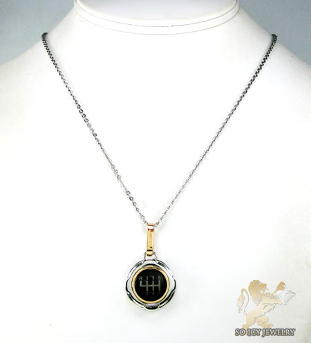Mens baraka 18k rose gold & white stainless steel gear box grand prix pendant